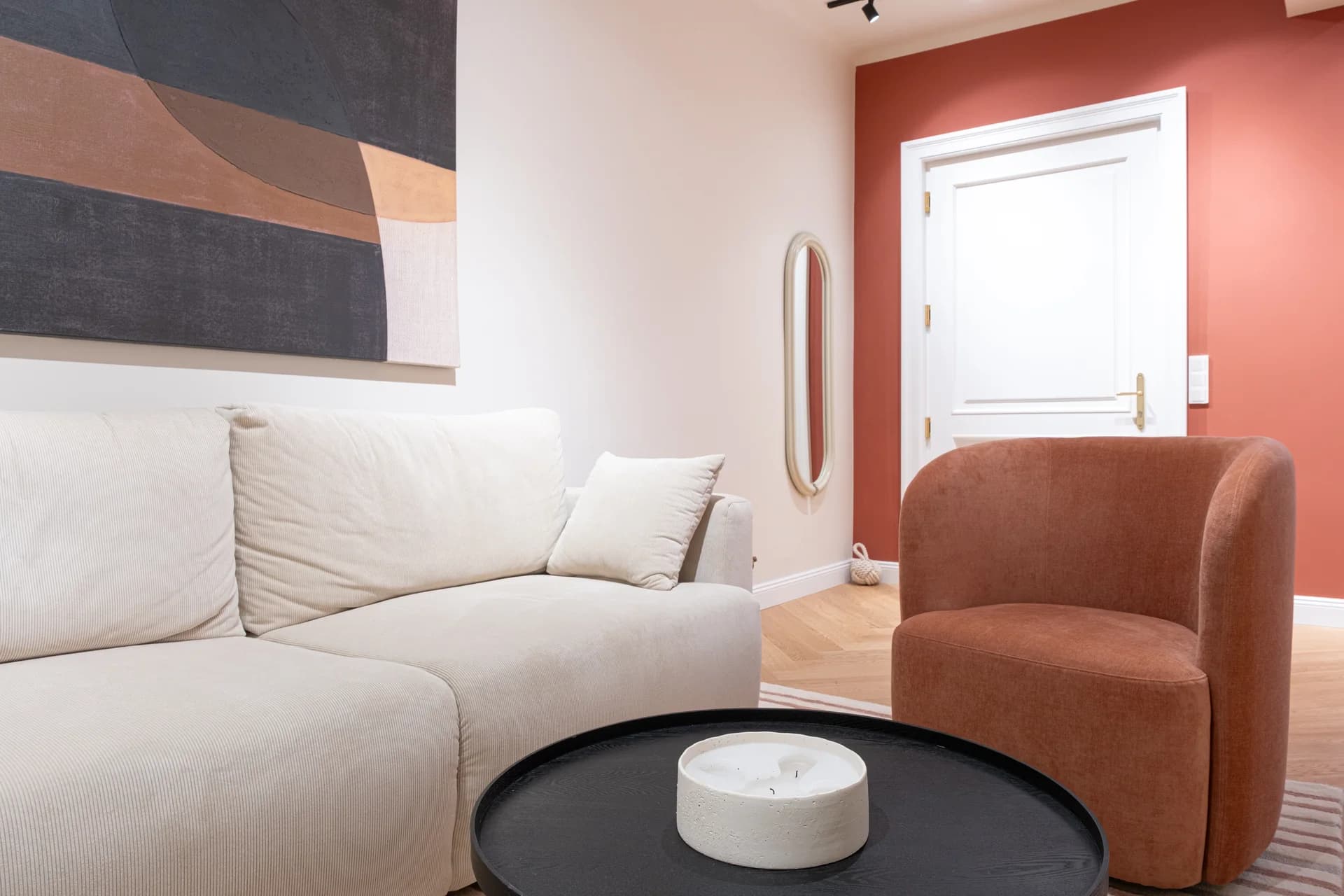 Living room in a MINT serviced apartment beside the Naschmarkt, Vienna.